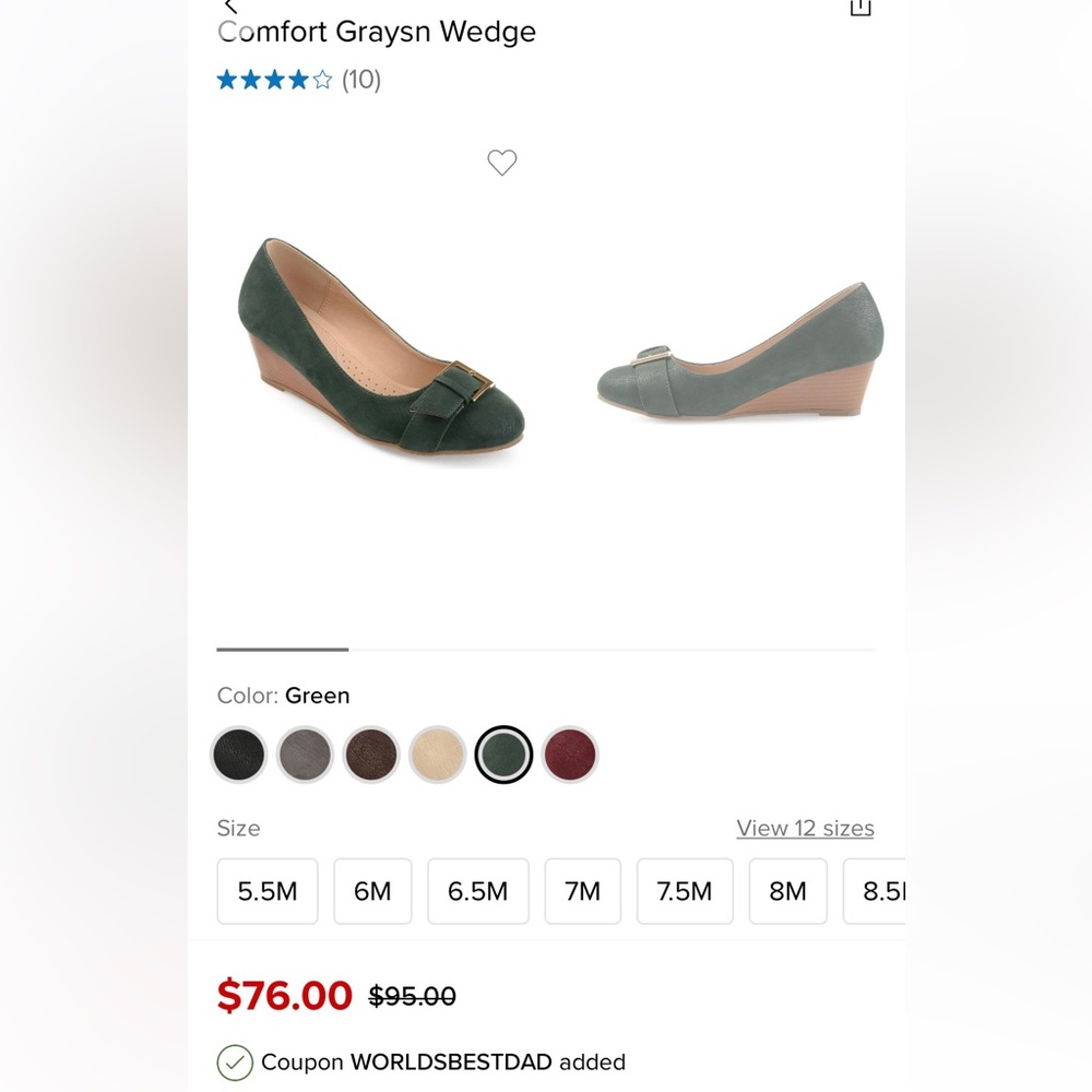 New In Box Comfort Graysn Wedge, Color Green Women’s size 7.5